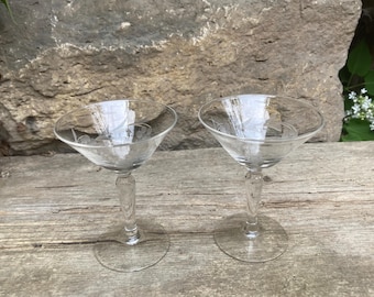 2 liqueur bowls/glasses, cut glass with grape decoration, Art Deco style, 1930s/40s