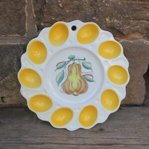 Vintage egg plate for 10 eggs / pear decor ceramic 80s