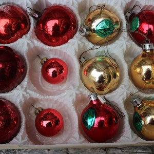 12 old Christmas tree balls fruits red gold Christmas tree decorations Christmas ornaments Lauscha glass vintage 50s 60s