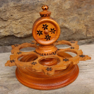 Shot glass holder wood flamed vintage 60s 70s Bulgaria