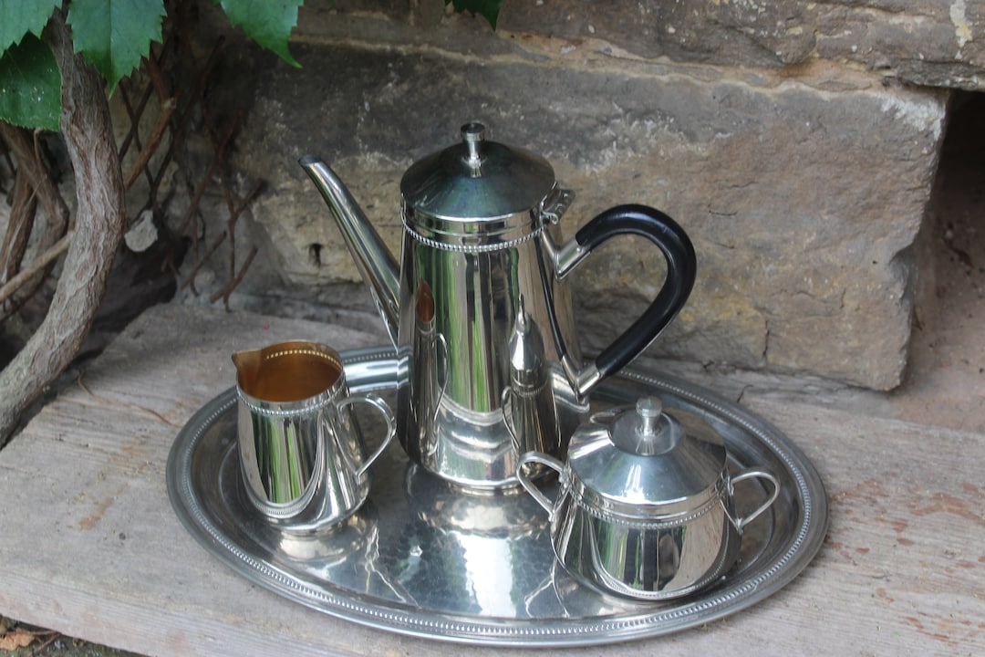 Picture of Art Deco Coffee Maker on Tray / Coffee Pot, Sugar Bowl, Milk Jug ...