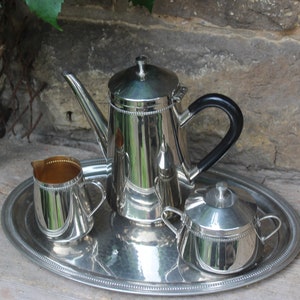 Art Deco coffee core on tray / coffee pot sugar bowl milk jug / Ernst Hecker Aue around 1920