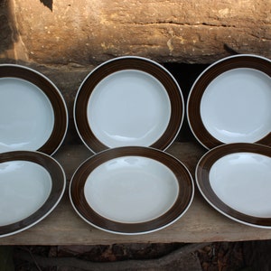 Set of 6 soup plates pasta plates brown rim Schirnding Porcelain 70s 80s West Germany