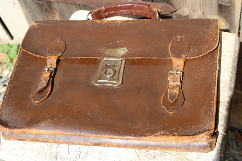 Ancient vintage briefcase teacher bag school bag leather 20s Etsy