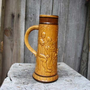 huge beer mug 1.75 l pub scene Kegler Katzhütte ceramic 60s 70s DDR GDR