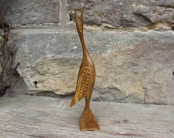 small heron crane wooden figure handmade midcentury 50s 60s GDR