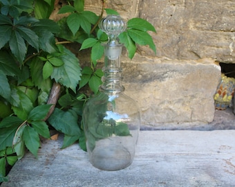 Antique large carafe, wine carafe, decanter, mouth-blown glass, circa 1880
