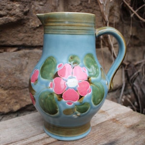 Art Deco Jug Juice Jug Schramberg Garmisch Water Jug Flowers Turquoise Green Pink 1930s