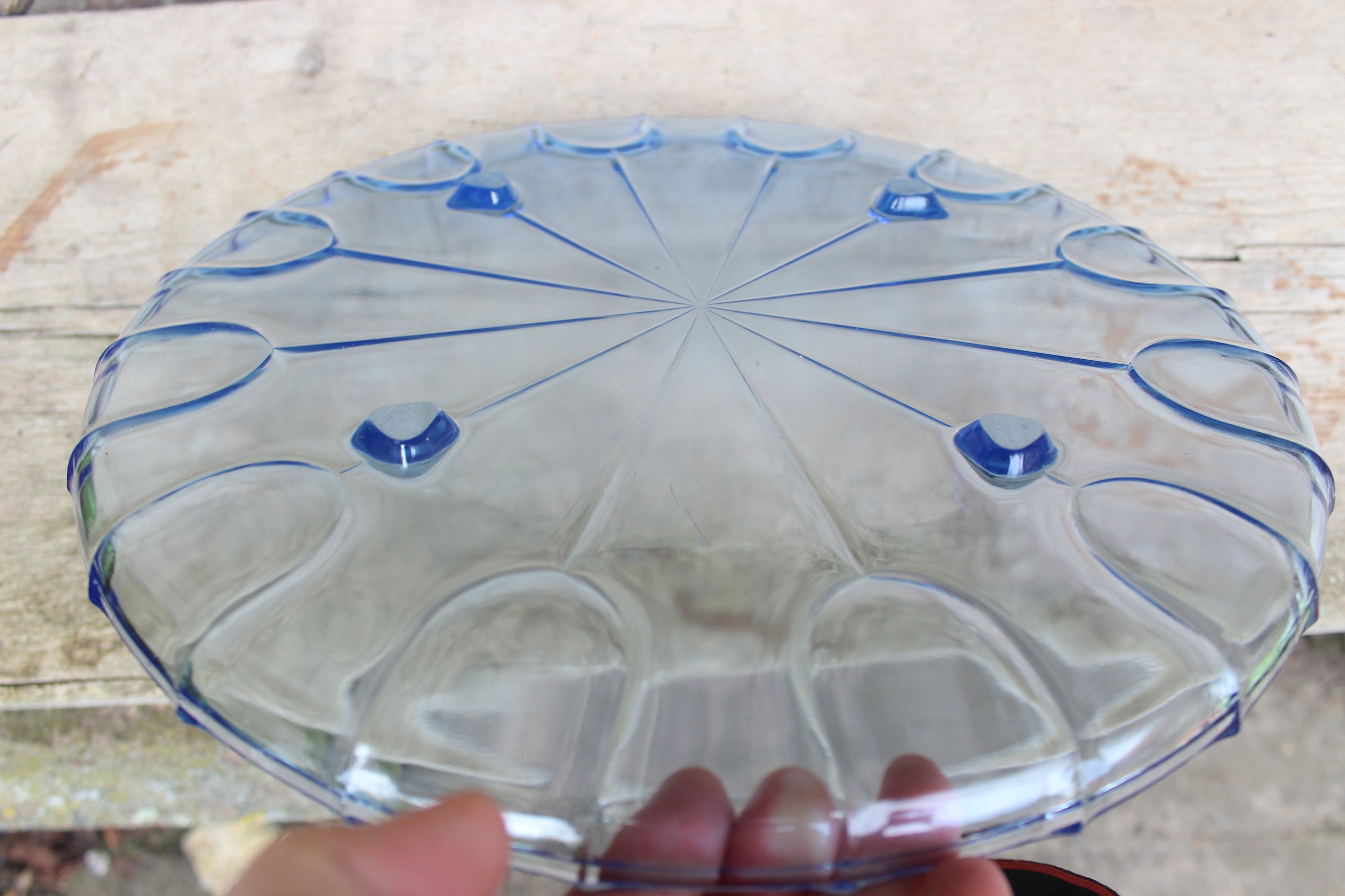 Cake plate cake plate blue glass 20s 30s Etsy