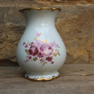 Vase Wallendorf Porcelain pink flower decor gold rim 60s DDR GDR