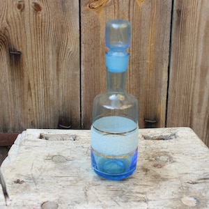 Midcentury liqueur carafe liqueur bottle decanter blue Bohemia glass 50s