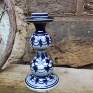 Candlestick peacock eye sponge decor Bunzlau ceramics vintage