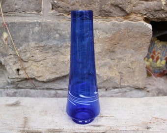 filigrane  Vase blaues Glas mundgeblasen Lauscha 70er Jahre Vintage DDR