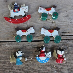 7-piece wooden pendant set Erzgebirge Christmas tree decorations 70s GDR