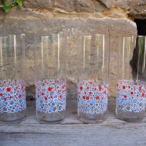 4 Trinkgläser Saftglaser Longdrinkgläser Bubbles Dekor Pop Art 70er Jahre