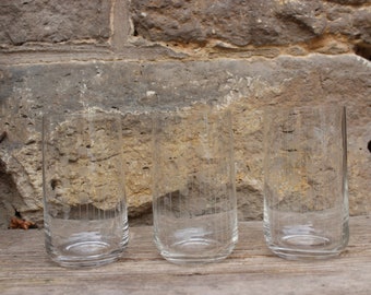 3 pc. set of water glasses juice glasses / cut stripe dots decor / 50s 60s GDR