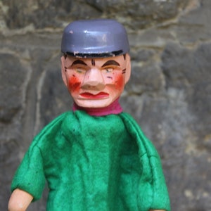 antique hand puppet man with helmet hand carved vintage 1930s Germany
