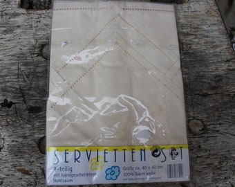 4 unbenutzte beige Stoffservietten 100 % Baumwolle Originalverpackt Vintage