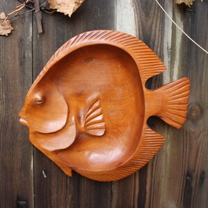 Vintage Fish Fruit Bowl Wall Decoration Teak Wood Arts and Crafts Midcentury 60s