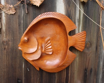 Vintage Fisch Obstschale Wanddeko Teak Holz Kunstgewerbe Midcentury 60er Jahre