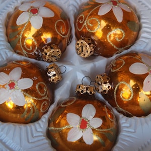 5 Christmas tree balls Christmas ornaments hand-painted glass Ø 6 cm 70s 80s West Germany