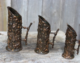 1 of 3 Brutalist Vases Jug Iron Solid Trench Art Boho 60s 70s GDR