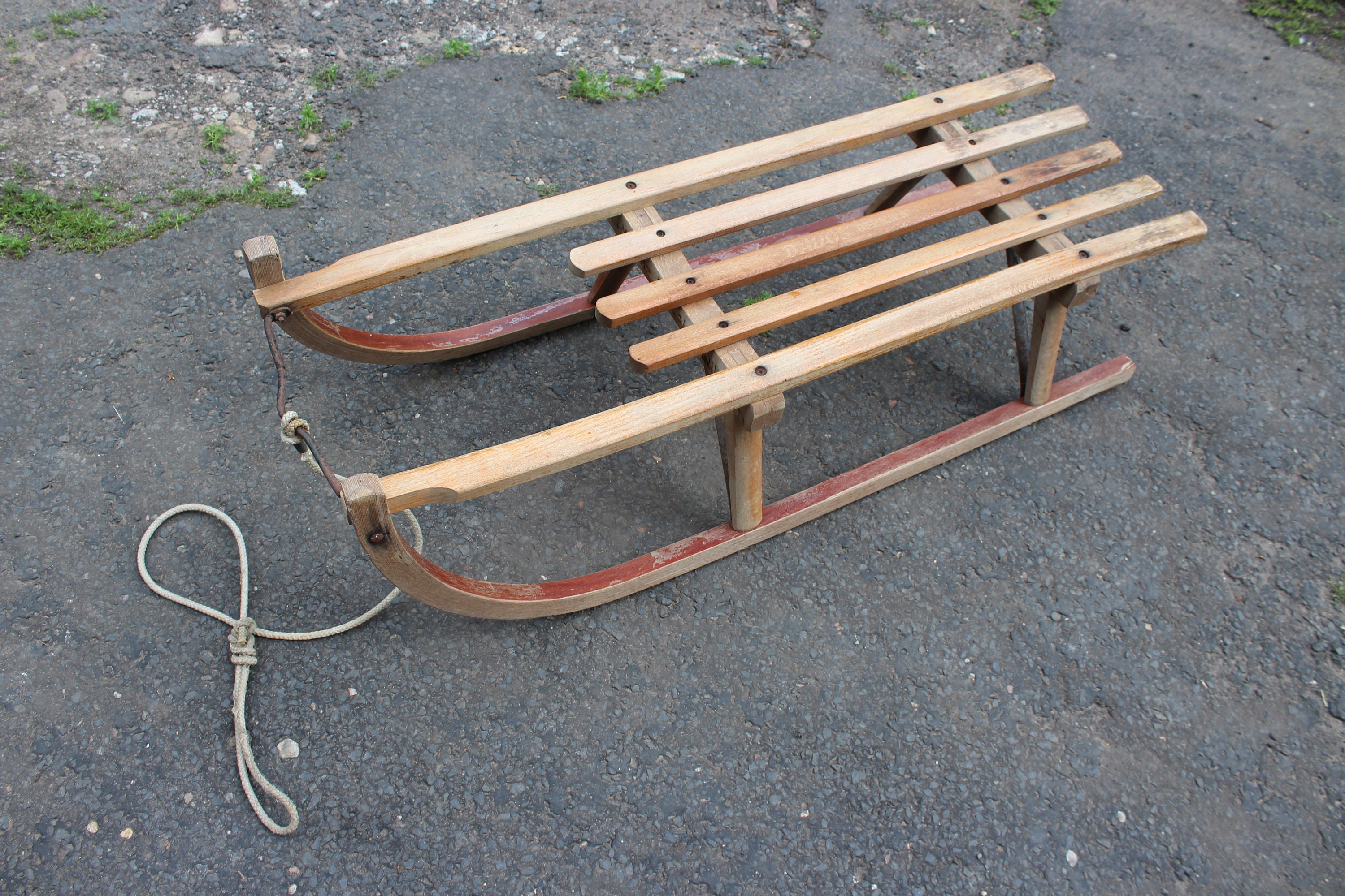 Old Wooden Sled Davos Germina Sledge Wood Vintage 50s 60s GDR GDR