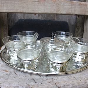 Service à thé 6 verres à thé aluminium chromé coloré Jenaer Glas années 50 60 RDA