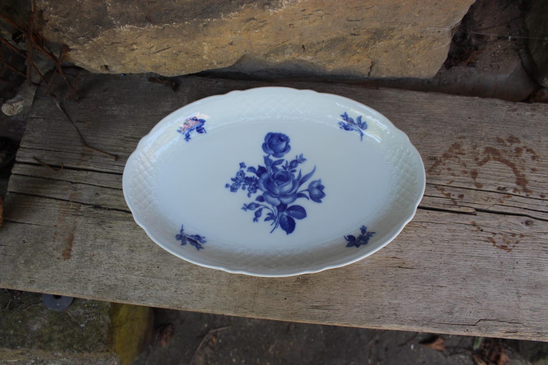 Oval Serving Plate Schumann Arzberg Dresden Blue Rose / Real Cobalt ...