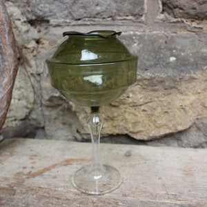 Vase glass goblet goblet glass mouth-blown smoked glass green Lauscha Thuringia 60s 70s GDR