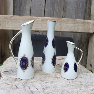 3 vases real cobalt gold 50s 60s Volkstedt Thuringia GDR