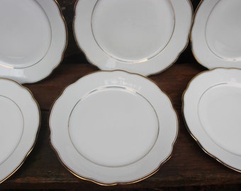 6-piece cake plate set wave edge gold edge Colditz porcelain 50s 60s GDR