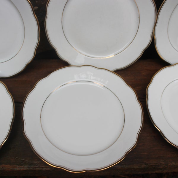 6-piece cake plate set wave edge gold edge Colditz porcelain 50s 60s GDR