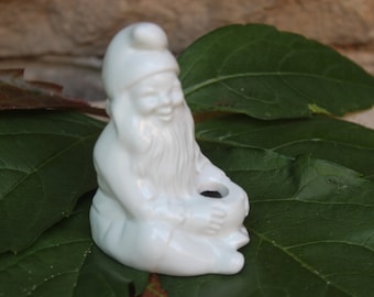 Nain de jardin miniature avec bougeoir, nain en porcelaine, blanc, vintage