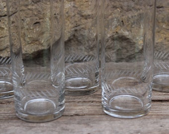 5er Set kleine Longdrink Gläser geschliffenes Dekor Wassergläser Saftgläser Vintage 50er 60er Jahre
