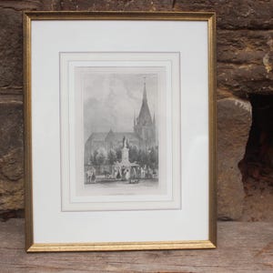 Incisione su acciaio Cattedrale di Liegi Belgio / intorno al 1850 / Shepherd del / J. Shury & Son / in cornice di legno degli anni '80