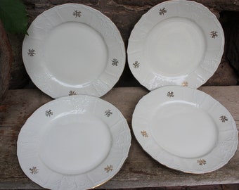 4 dinner plates gold decor 50s Bernadotte Czechoslovakia