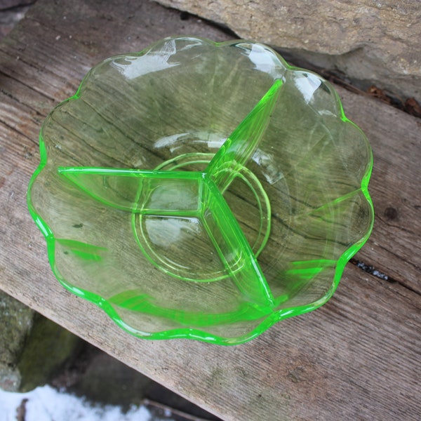 Art Deco uranium glass bowl cabaret bowl 1930s Germany