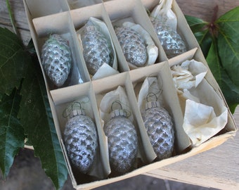 Set of 7 pine cones Lauscha glass old Christmas tree decorations Christmas tree balls Christmas ornaments 50s Germany