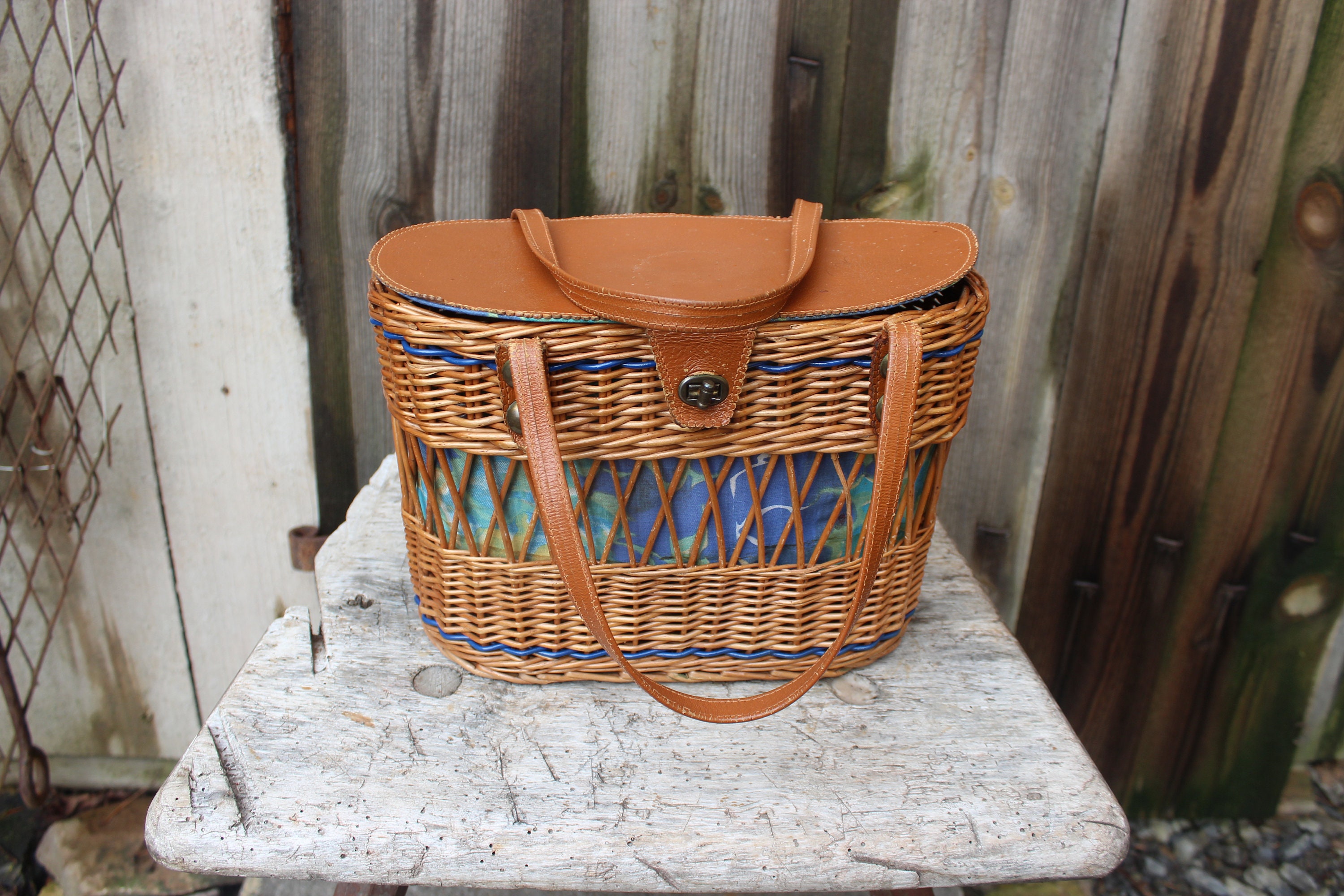 Vintage Korbweide Damen Handtasche Nähkörbchen BOHO geflochten | Etsy