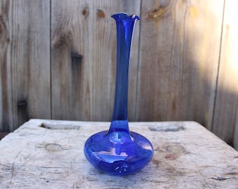 filigree vase UFO blue glass stars mouth-blown Lauscha 70s vintage GDR GDR