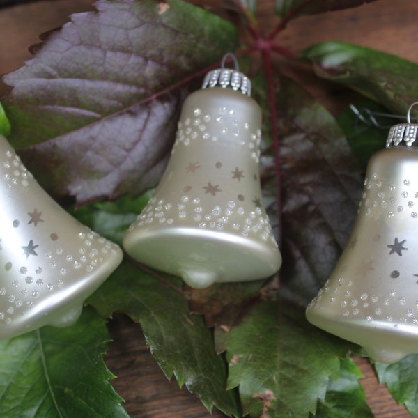 3 cloches argentées étoiles scintillantes décorations d'arbre de Noël boules d'arbre de Noël ornements de Noël en verre vintage
