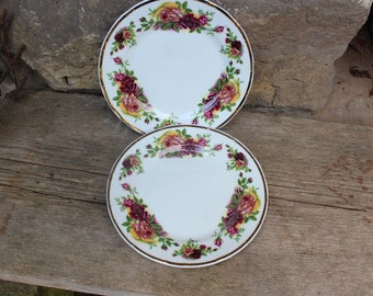 2er Set Kuchenteller mit Rosen / Dessertteller Salatteller Ø  19 cm Porzellan  90er Jahre