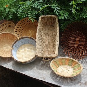 7 tlg. Boho Wandkörbe Set Weide Rattan Stroh Peddigrohr geflochten Vintage  70er 80er Jahre