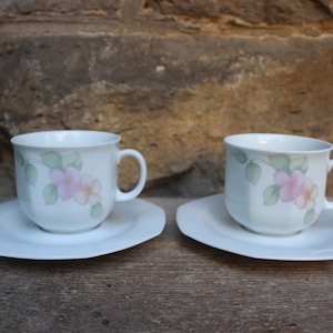 2 coffee cups with saucers floral decor Winterling Röslau Bavaria 80s 90s Germany