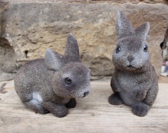 2 beflockte Osterhasen Hasen 60er 70er Jahre