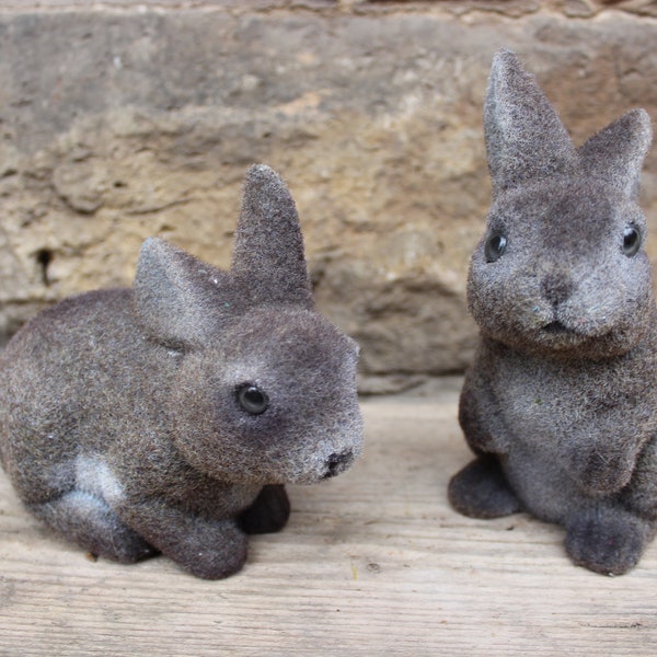 2 beflockte Osterhasen Hasen 60er 70er Jahre