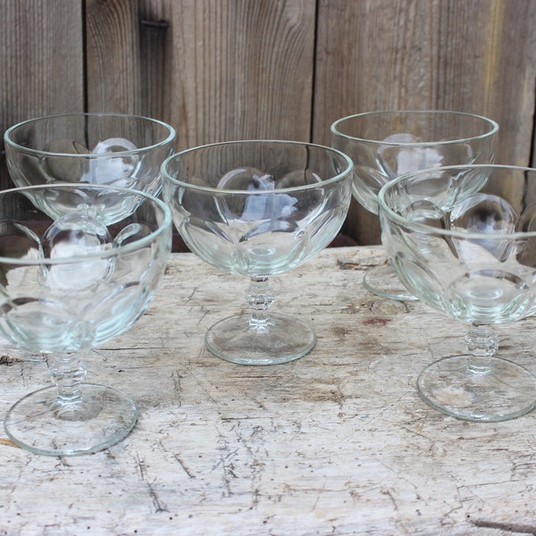 5 large ice cream cups crystal glass 60s 70s GDR