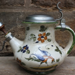 Italian wine jug wine jug with pewter lid ceramic Capodimonte Made in Italy