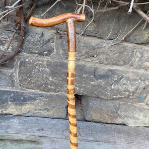 carved wooden walking stick folk art handmade 50s 60s